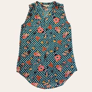 ModCloth Floral Polka Dot Blue/White Sleeveless Top. Size XS